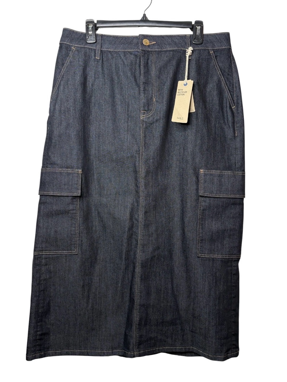 Straight Cargo Denim Skirt in Dark Indigo